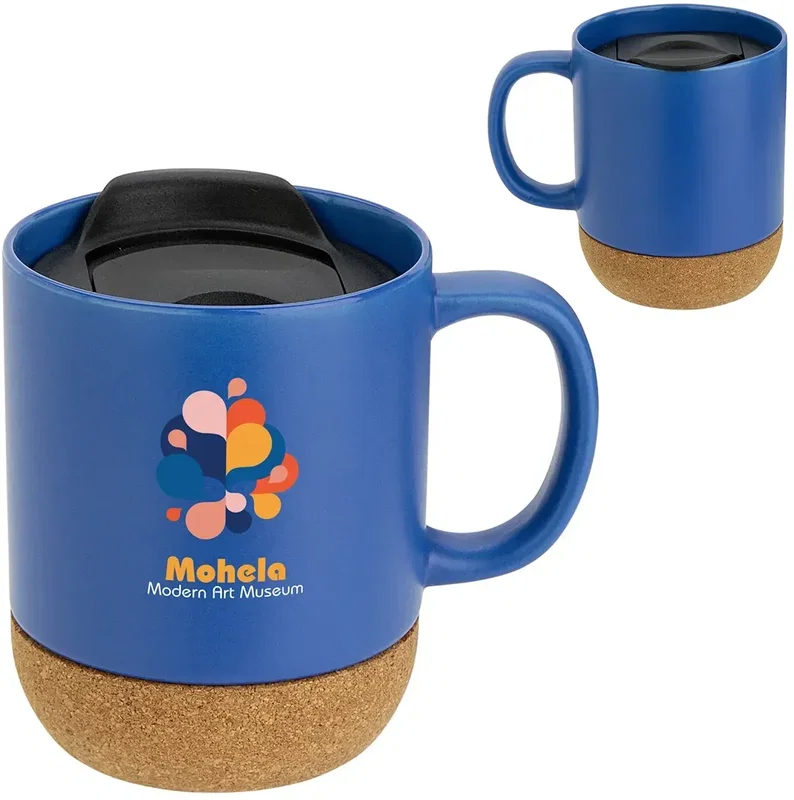 Branded Balsamo ceramic mug side profile showing the natural cork bottom